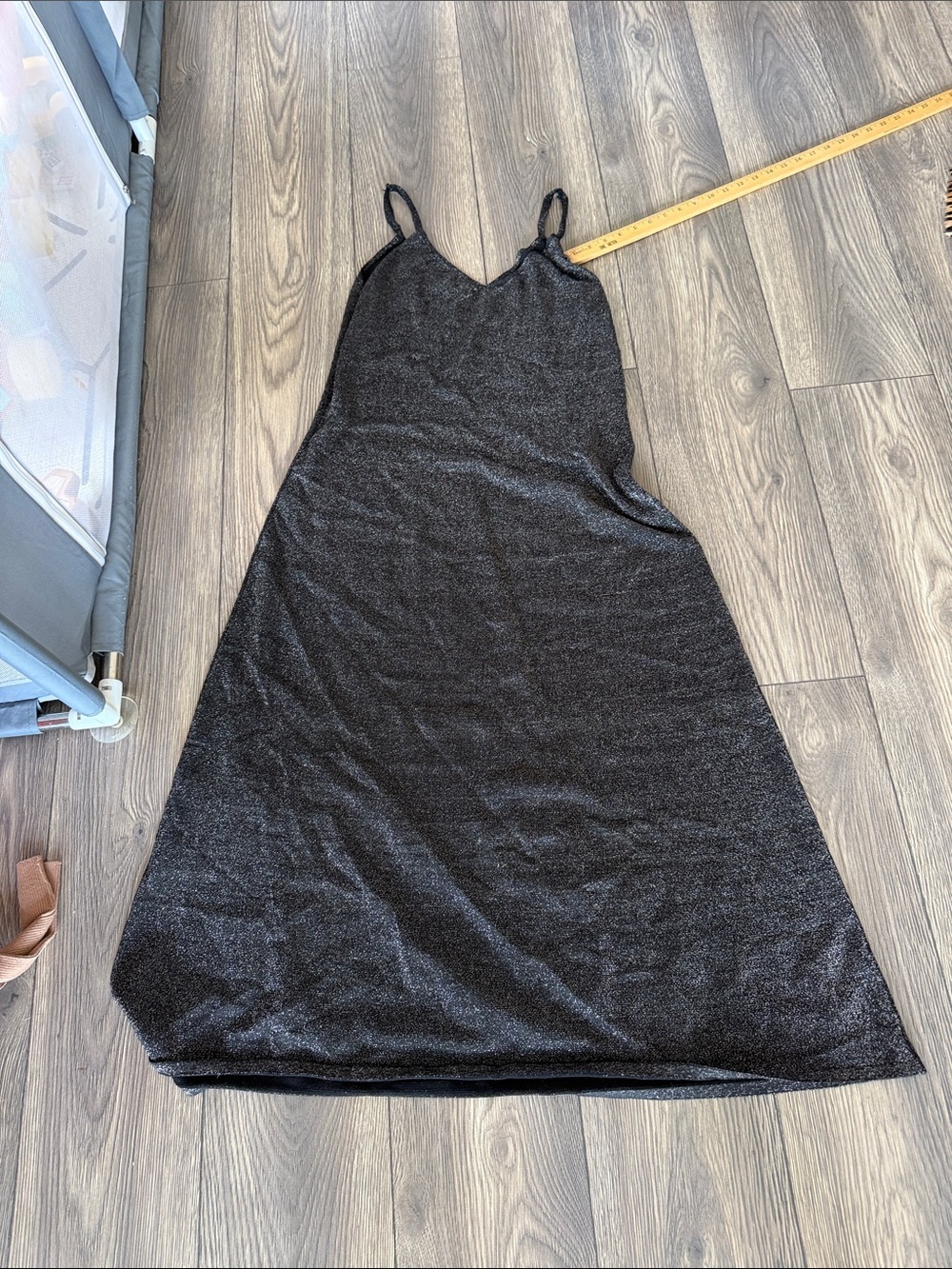 TAYLOR Black Metallic Shimmer Maxi Slip Dress XL Y2K Evening Party - Picture 10 of 14